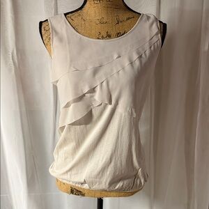 LOFT Cream Ruffle Sleeveless Blouse